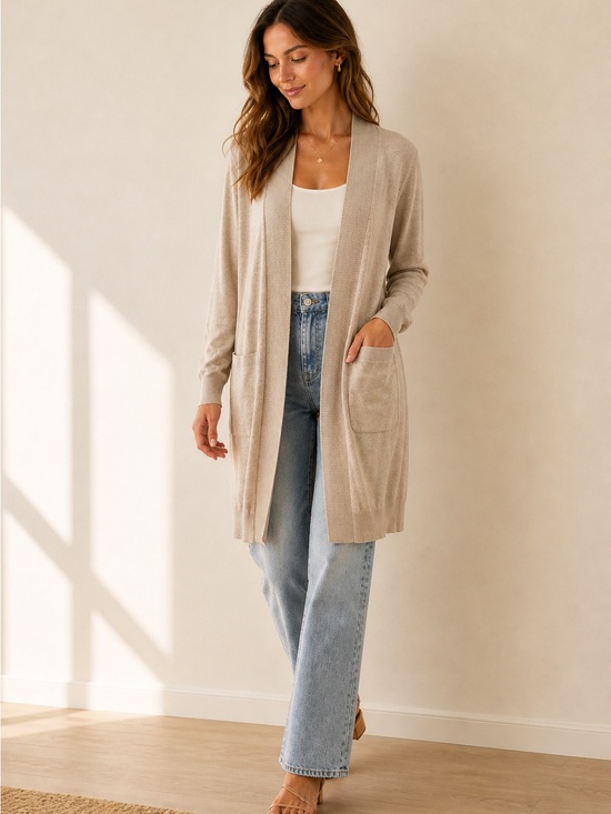 Maison de Papillon Sweaters - Maison de Papillon Silk Cashmere Open Front Cardigan Beige Pockets Size S